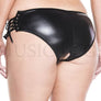 Plus size wet look side lace up crotchless panty