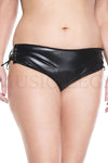 Plus size wet look side lace up crotchless panty