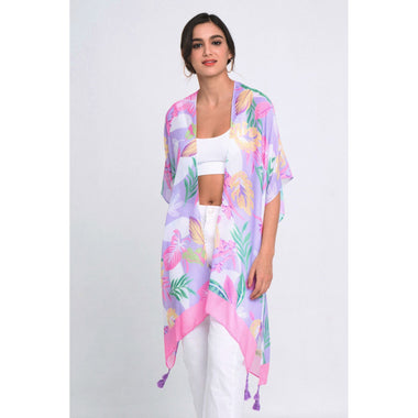 DIONA J PALM LEAF PRINT KIMONO ONE SIZE COLOR LAVENDER