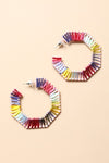 Hexagon Raffia Hoop Earrings - Colorful Design