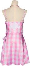 Diona Women Adult Girls Movie Doll Costume Margot Cosplay Pink and White Gingham Check Dress Halloween Christmas Party Birthday Dress Up