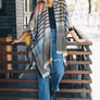 Colorblock & Stripe Ruana With Fringed Edges