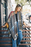 Colorblock & Stripe Ruana With Fringed Edges
