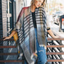 Colorblock & Stripe Ruana With Fringed Edges