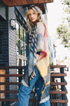 Colorblock & Stripe Ruana With Fringed Edges