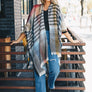Colorblock & Stripe Ruana With Fringed Edges
