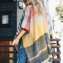 Colorblock & Stripe Ruana With Fringed Edges
