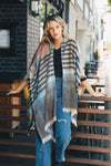 Colorblock & Stripe Ruana With Fringed Edges