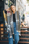 Colorblock & Stripe Ruana With Fringed Edges