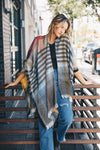 Colorblock & Stripe Ruana With Fringed Edges
