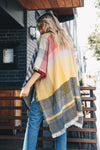 Colorblock & Stripe Ruana With Fringed Edges