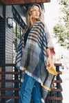 Colorblock & Stripe Ruana With Fringed Edges