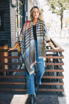 Colorblock & Stripe Ruana With Fringed Edges
