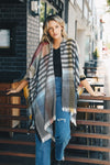 Colorblock & Stripe Ruana With Fringed Edges