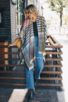 Colorblock & Stripe Ruana With Fringed Edges