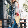 Colorblock & Stripe Ruana With Fringed Edges