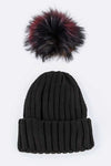 Mix Color Genuine Fur Pom Pom Beanie