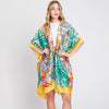 DIONA J HAND DRAWN WATERCOLOR TROPICAL LEAVES KIMONO ONE SIZE COLOR YELLOW