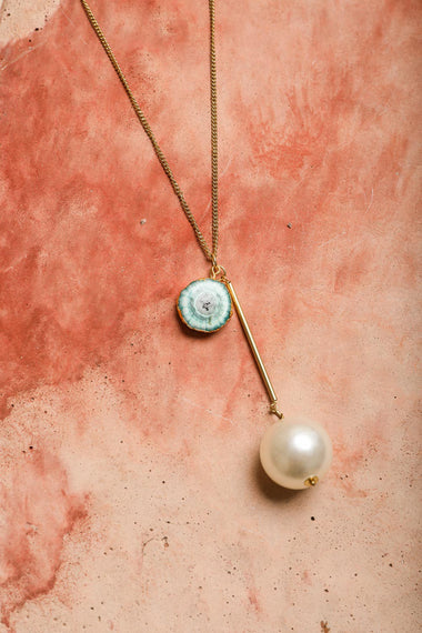 Pearl And Gemstone Pendant Necklace In Gold
