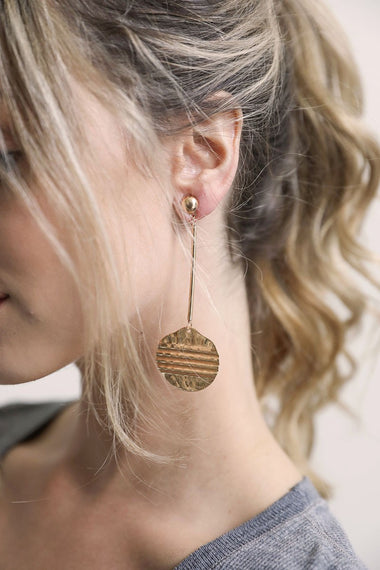 Textured Gold Disc Dangle Drop Earrings