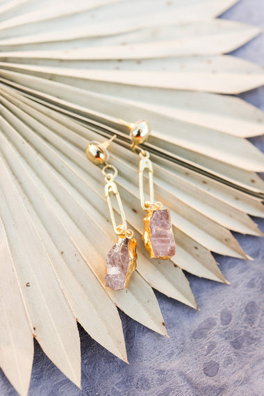 Gold-plated Gemstone Pin Drop Earrings