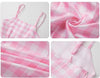 Diona Women Adult Girls Movie Doll Costume Margot Cosplay Pink and White Gingham Check Dress Halloween Christmas Party Birthday Dress Up