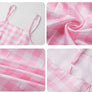 Diona Women Adult Girls Movie Doll Costume Margot Cosplay Pink and White Gingham Check Dress Halloween Christmas Party Birthday Dress Up