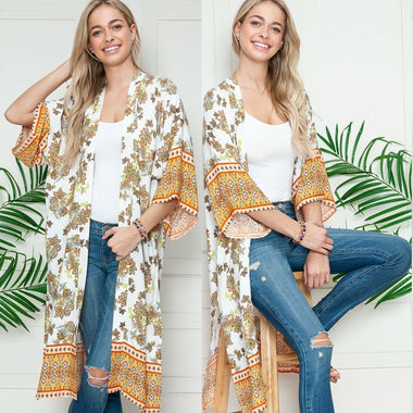 DIONA J UNDOWNER LONG DUSTER KIMONO WITH SLEEVES ONE SIZE MULTICOLOR