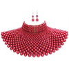 Chunky Faux Pearls Choker Collar Necklace Set