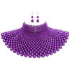 Chunky Faux Pearls Choker Collar Necklace Set