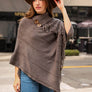 Button Neck Fringe Poncho