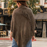 Button Neck Fringe Poncho