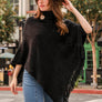 Button Neck Fringe Poncho