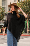Button Neck Fringe Poncho