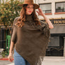 Button Neck Fringe Poncho