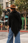 Button Neck Fringe Poncho