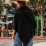 Button Neck Fringe Poncho