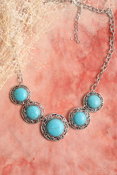 Turquoise Statement Necklace With Silver Chain
