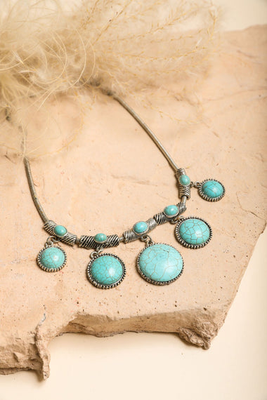 Turquoise Charm Necklace With Silver Links