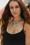 Turquoise Charm Necklace With Silver Links