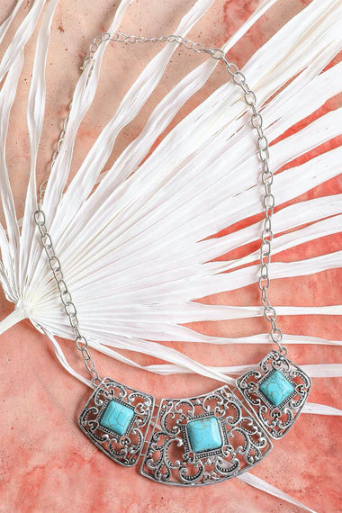 Silver Collar Necklace With Turquoise Stones