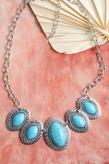 Leaflet Turquoise Necklace With Silver Chain