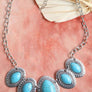 Leaflet Turquoise Necklace With Silver Chain