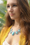 Leaflet Turquoise Necklace With Silver Chain