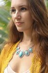 Leaflet Turquoise Necklace With Silver Chain