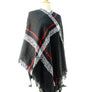 Plaid Checker Pattern Distressed Woven Shawl Cape