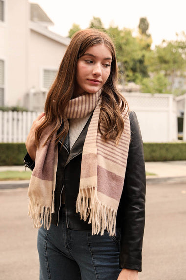 Contemporary Stripe Woven Tassel Scarf