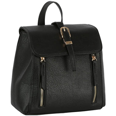 DIONA J FASHION SMOOTH BUCKLE ZIPPER CONVERTIBLE LEATHER BACKPACK COLOR BLACK