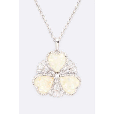 Diona J ABALONE CUBIC ZIRCONIA PENDANT NECKLACE SET RHODIUM