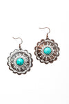 Rustic Turquoise Flower Drop Earrings